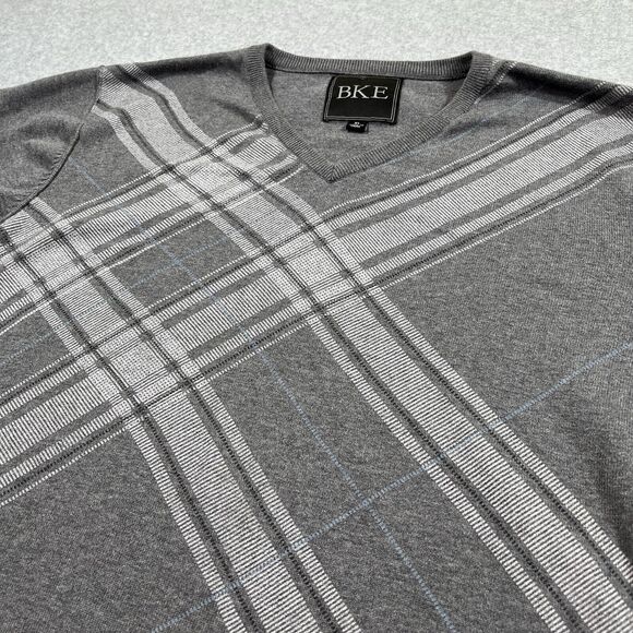 BKE Sweater Mens XL Gray Argyle Geometric Elastic Waist Cotton Pullover - Picture 3 of 7